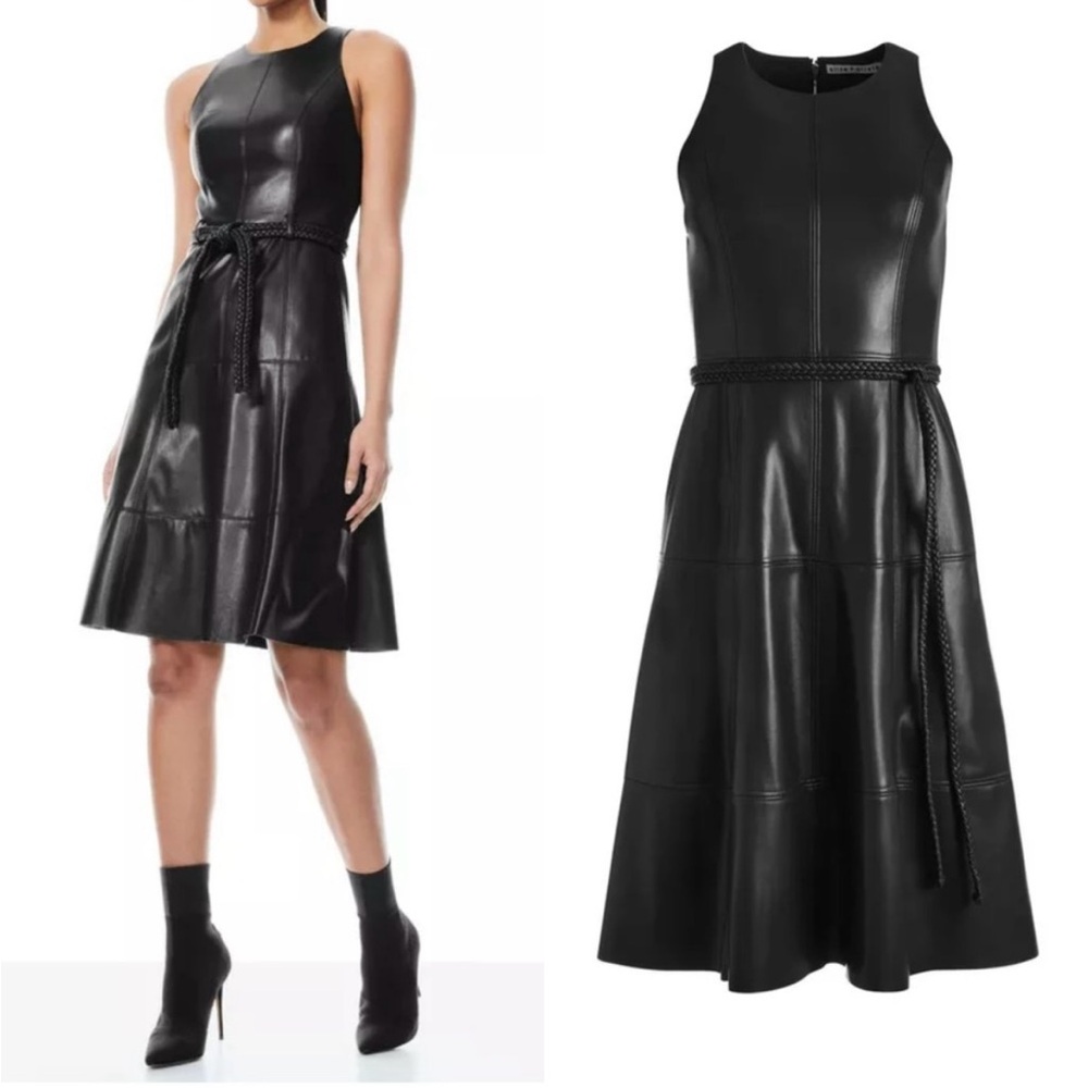 Alice + Olivia Black Halter Fit and Flare Midi Dress